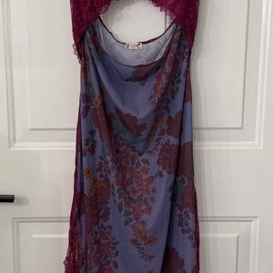 Free People Lavender Floral Maxi Dress with Burgundy Lace